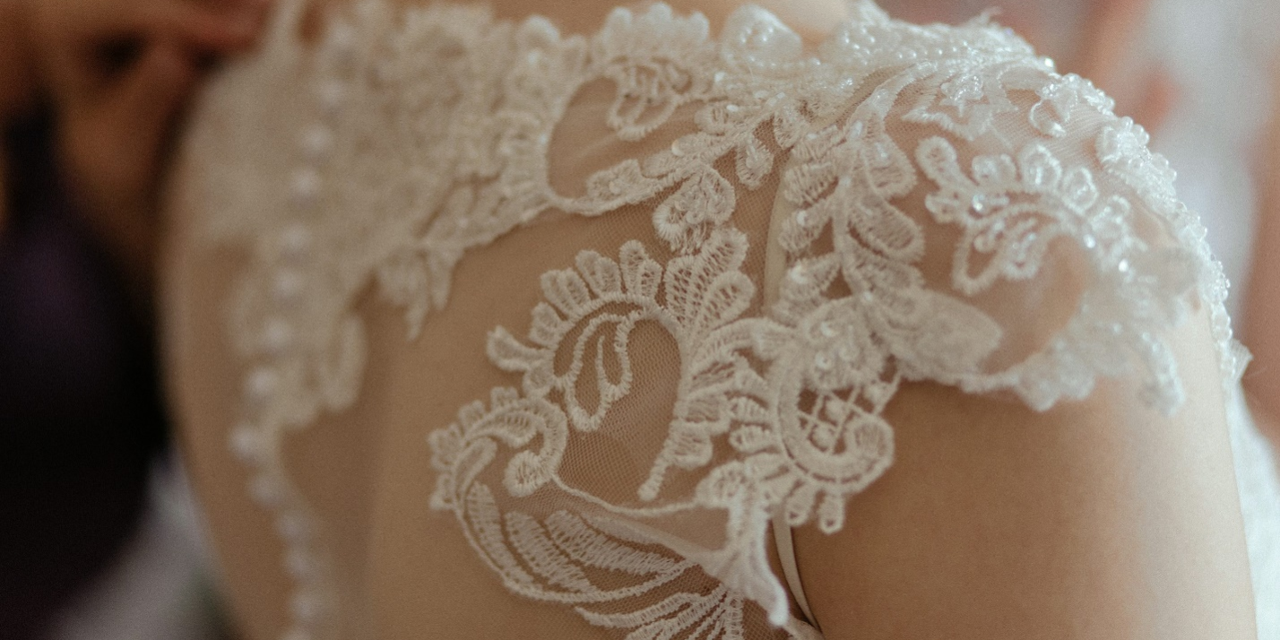 a close-up of a wedding dress