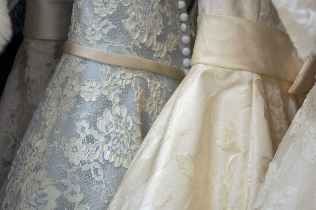 wedding dresses in a boutique