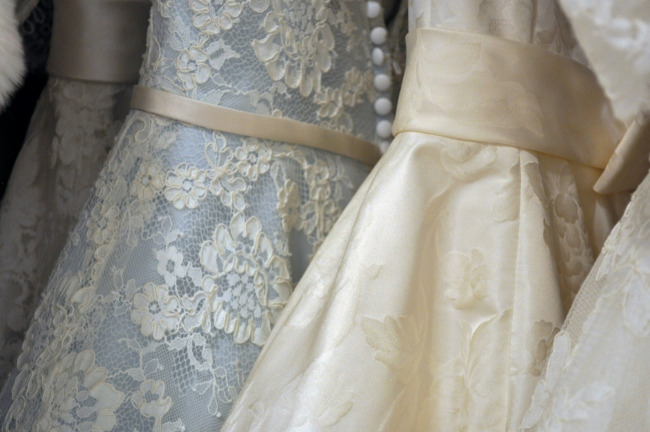 wedding dresses in a boutique